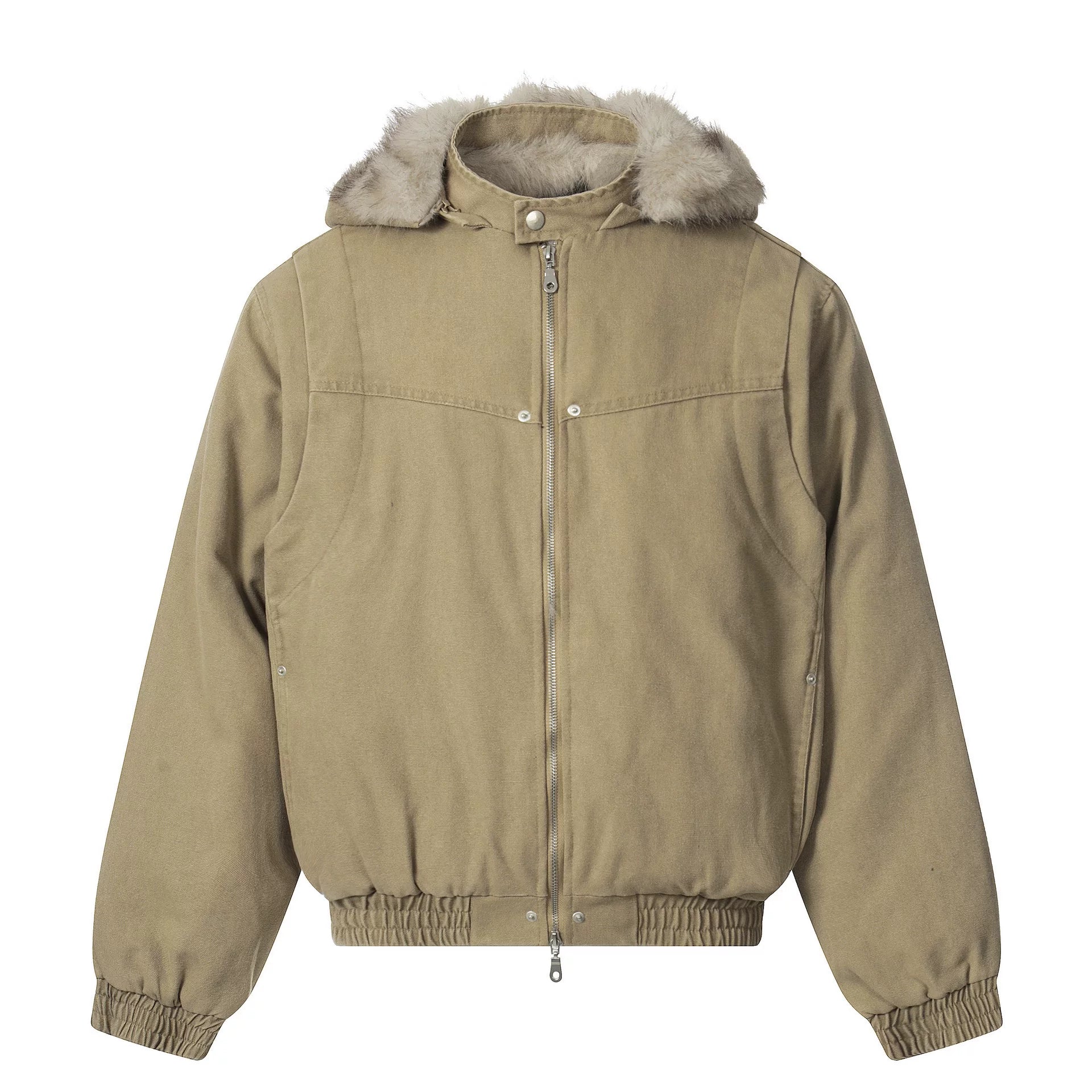 NOAH MARS Detachable Hood Fur Collar Mountain Print Loose Winter Cotton Jacket Men